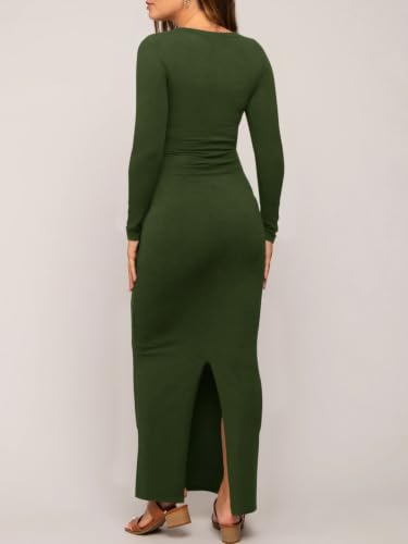 Yousify Womens Maternity Maxi Dress Long Sleeve Slim Fit Pregnancy Clothes - color: Army Green, size: Medium