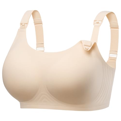 Angelhood Seamless Nursing Bra for Women Wire Free Full Coverage Nursing Bra T-Shirt Bra with Extra Extender - color: Skin, size: Medium