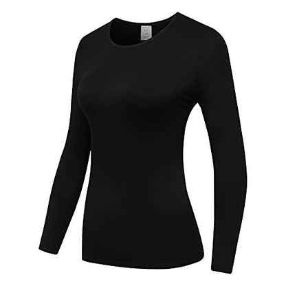 OThread & Co. Women's Long Sleeve T-Shirt Comfy Underscrub Tee Basic Stretch Layer - color: Black, size: Small