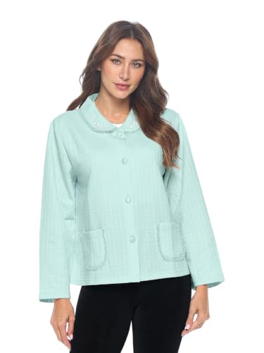 Casual Nights Women's Soft Bed Jacket, Button Front Long Sleeve Sleep Top with Pockets - color: Mint Green, size: XX-Large