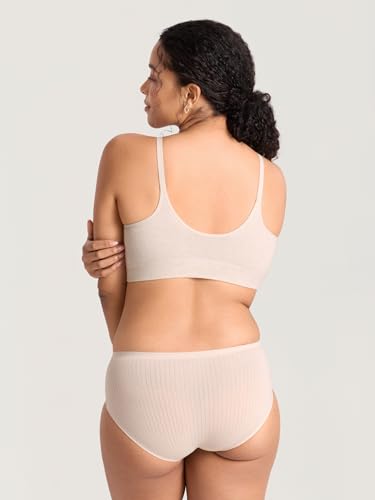 MOMANDA Ribbed Nursing Bras for Breastfeeding - color: Warm Sand Heather, size: Large