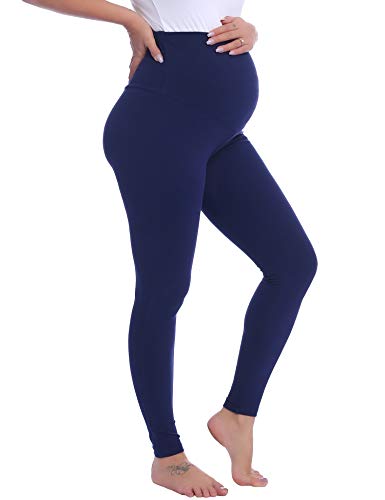 Joyaria Cotton Maternity Leggings Over-the-Belly,Maternity Clothes - color: Navy Blue, size: Medium