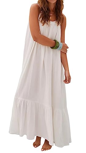 R.Vivimos Women's Summer Cotton Backless Casual Maxi Dress - color: White, size: Medium