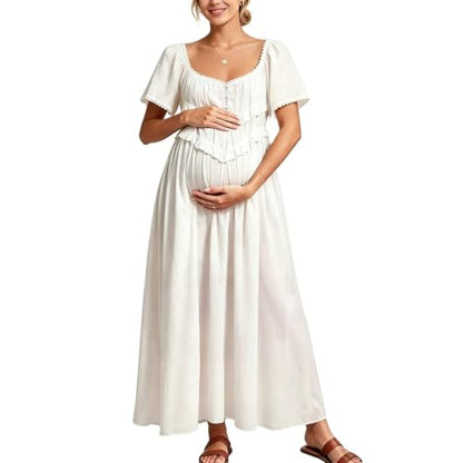 Summer Casual Loose Maternity Maxi Dress - color: White, size: Large Plus