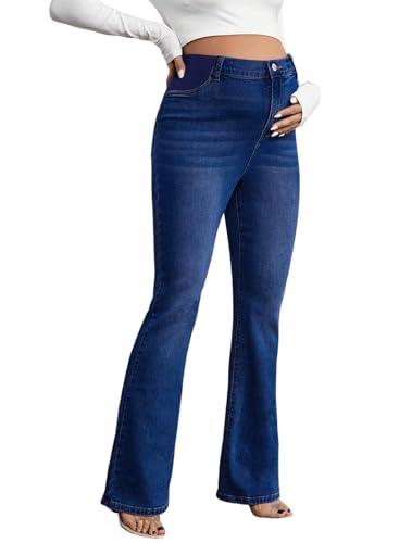 BLENCOT Women Maternity Jeans Bootcut High Rise Denim Pregnancy Pants Work - color: Navy Blue, size: Medium