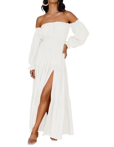 ZESICA Womens Fall Long Sleeve Boho Off Shoulder Maxi Dresses - color: White, size: XX-Large