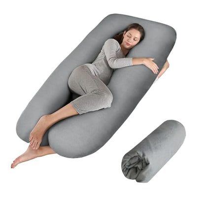 Pregnancy Pillow Cover (ONLY Pillowcase) - U Shaped Pillow Case - Maternity Body Pillow Cover - Removable Soft Cotton Cover (Grey) - color: Grey