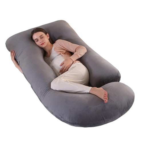 ALLOPERA Pregnancy Pillow, Full Body Maternity Pillow 57 inch, with Removable Washable Cover - Sleep Support for Legs, Back, Neck, Shoulder, HIPS, Belly for Pregnent Women, Velvet Cover(Dark Grey) - color: Dark Grey