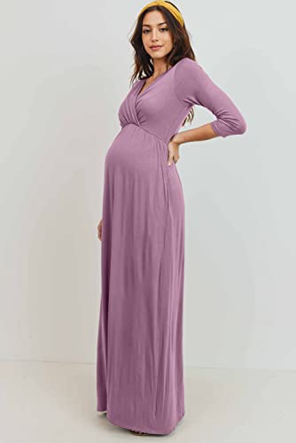 LaClef Women's Wrapped Ruched Maternity Dress with Pocket - color: Mauve, size: Medium