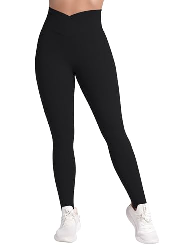 Sunzel Women's High Waisted Crossover Waist Butt Lifting Workout Leggings - color: Black, size: Medium