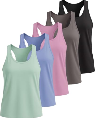5 Pack Women's Dry Fit Racerback Tank Tops Sleeveless Athletic Workout Gym - color: Set 2, size: XX-Large