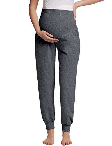 Joyaria Cotton Maternity Jogger Pants Over-the-Belly,Maternity Clothes - color: Dark Grey, size: Medium