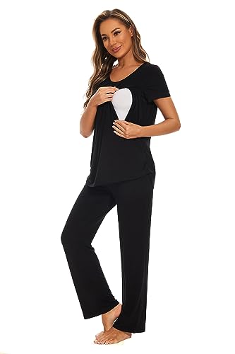 Smallshow Women's Maternity Nursing Pajamas - color: Black, size: X-Large