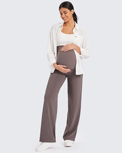 G4Free EverGoing Maternity Pants Over the Belly Pregnancy Work Trousers - color: Taupe, size: Medium