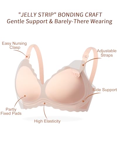 As Fairy Scalloped Nursing Bra Wireless Jelly Support Maternity Bra - color: Nude, size: Large