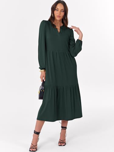 ANRABESS Women's Long Sleeve Fall Flowy Boho Maxi Dresses - color: Dark Green, size: Medium