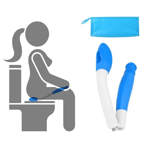 Foldable Toilet Aids for Wiping, Jhua 15.7" Long Reach Comfort Butt Wiper with PV Carrying Bag, Bottom Buddy Wiping Aid Tools, Toilet Paper Aids Tools Tissue Grip Self Wipe Assist Holder, Blue - color: Blue