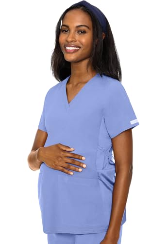 Med Couture Touch Maternity Scrub Top Womens V-Neck 2 Pockets Pregnancy Fit - color: Ciel, size: Medium