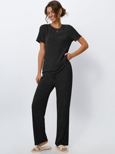 LILLUSORY Womens Lounge Sets 2 Piece Matching Travel Outfits - color: Black, size: Small