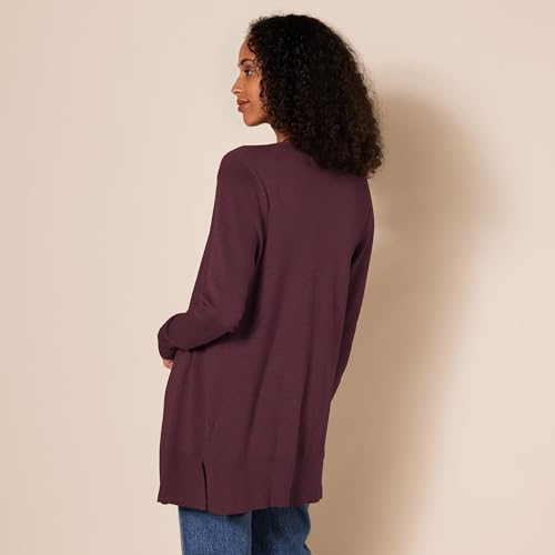 Amazon Essentials Women's Lightweight Long-Sleeve Open-Front Long Cardigan Sweater, Regular Fit - color: Burgundy, size: Medium