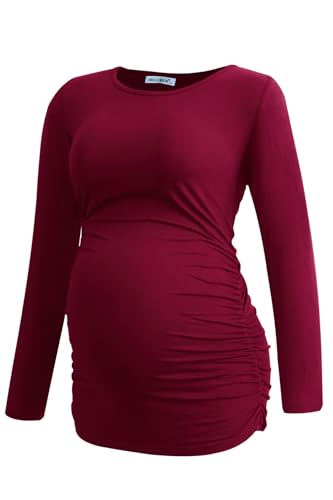 Smallshow Women's 4 Pack Maternity Shirts Long Sleeve - color: Black-light Grey-navy-maroon(4 Pack), size: Small