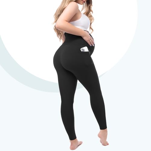 Leafigure Maternity Fleece Lined Leggings with Pockets - color: Brown, size: Small