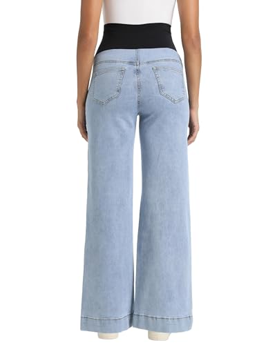 Foucome Maternity Jeans Wide Leg Trendy Pregnancy Denim Pants - color: Light Blue, size: Medium