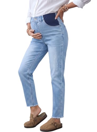 BLENCOT Womens Maternity Jeans High Waisted Pregnancy Denim Pants - color: Iceland Blue, size: XX-Large