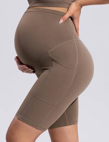 POSHDIVAH Creamluxe Maternity Biker Shorts with Pockets 6"/8" - color: Mocha Mousse, size: Small