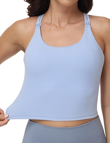 Nursing Tank Tops for Breastfeeding Crop Top - color: Light Blue, size: XX-Large