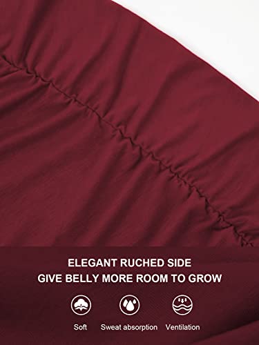 Glampunch Maternity Shirts Short & Long Sleeve Wrap Maternity Tops - color: 01-wine Red, size: Medium