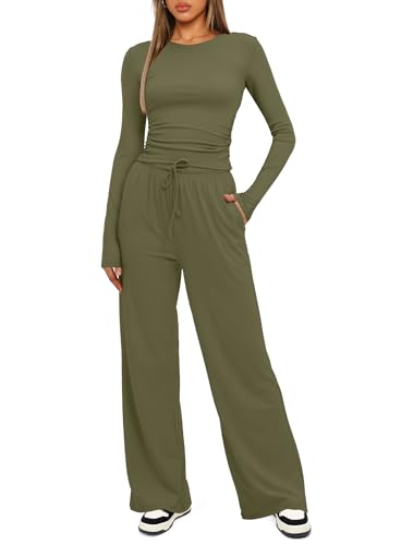 Darong Women's 2 Piece Matching Lounge Sets 2026 Fall Casual Outfits - color: Army Green, size: Medium