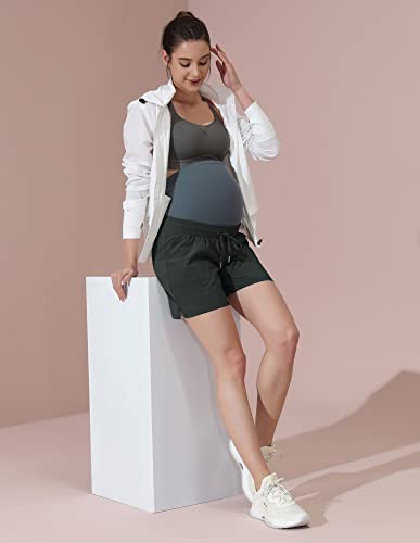 Maacie Maternity 5" Hiking Shorts with Pockets - color: Dark Grey, size: Large