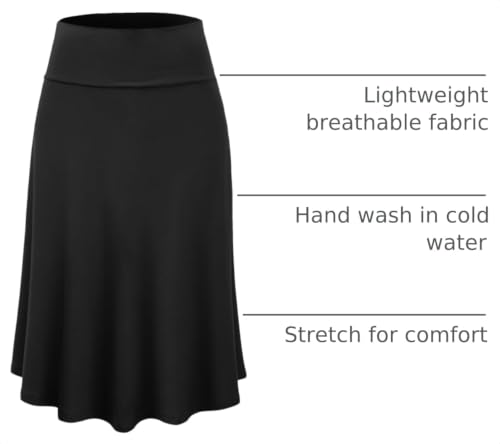 Lock and Love Women's Solid Ombre Lightweight Flare Midi Pull On Closure Skirt S-XXXL Plus Size - color: Wb1105_black, size: Medium