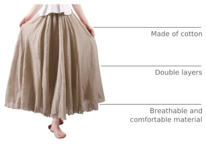 Women's Cotton Long Flowy Rave Renaissance Maxi Skirt - color: Off-white, size: Small
