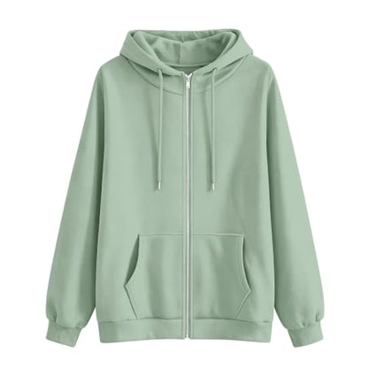 Womens Zip Up Hoodies Casual Oversized Sweatshirt Lightweight Jacket - color: Light Green, size: Medium