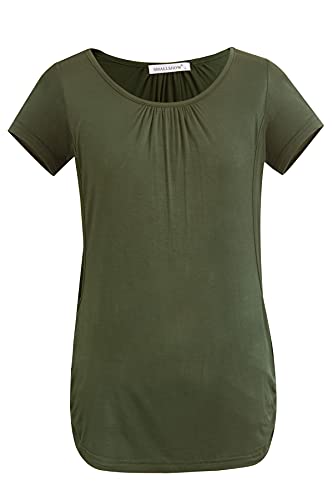 Smallshow Women's Nursing Tops Ruched Short Sleeve Breastfeeding Shirts 3-Pack - color: Army Green-black-grey Blue, size: Large