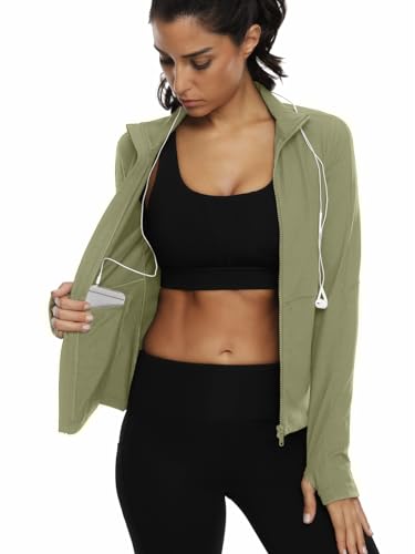 VUTRU Women's Workout Yoga Jacket Full Zip Running Athletic Track Jacket - color: Bean Green, size: X-Small