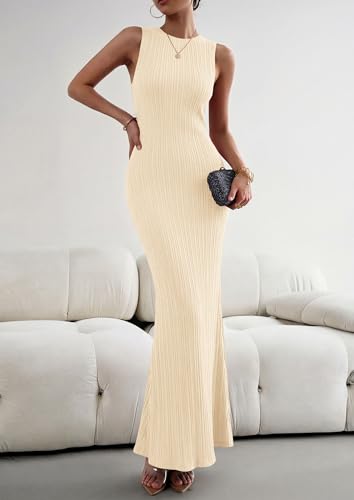 PRETTYGARDEN Women's Knit Bodycon Maxi Going Out Dresses - color: Apricot, size: Medium