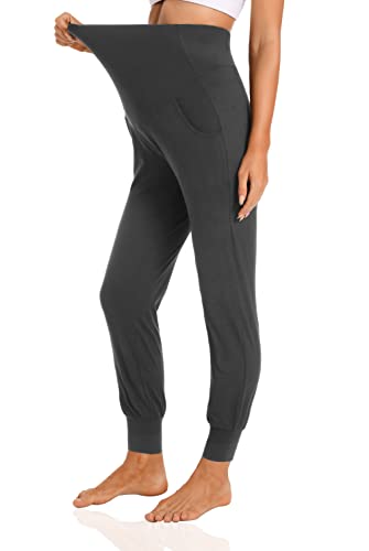 V VOCNI Women's Maternity Joggers Pants Pregnancy Sweatpants - color: A-black/Dark Grey, size: Small