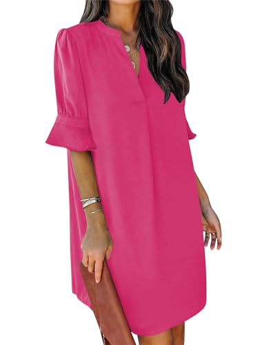 QACOHU Womens Summer Casual V Neck Shift Mini Dress - color: A0-roseo, size: Medium