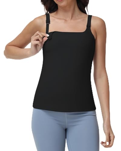 Foucome Nursing Tank Tops Stretch Nursing Cami with Built in Bra - color: Black, size: X-Large