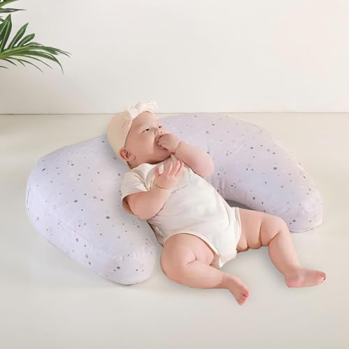 U-Shape Breastfeeding Nursing Pillow Set, 1 Insert and 2 Removable Covers - color: White & Grey Star River