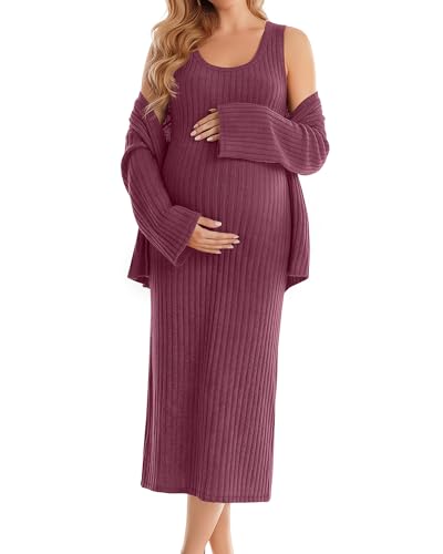 Maternity Dress Set 2 Piece for Baby Shower Party - color: Wine Red, size: Medium