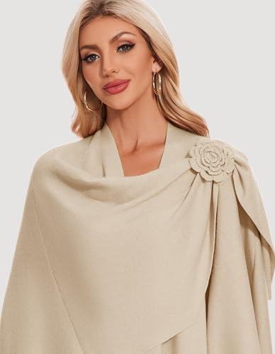 PULI Women Elegant Cross Front Floral Shawl Wraps Poncho Fall Winter - color: Barley Twist
