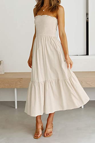 ZESICA Women's 2026 Summer Boho Strapless Maxi Dresses - color: Solidbeige, size: X-Large