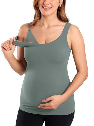 MOMANDA Maternity Nursing Tank Tops - color: Grey Sage, size: Medium