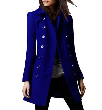 chouyatou Women's Winter Double Breasted Wool Coat Elegant Collared Wool Blend Trench Pea Coat - color: Blue, size: Medium