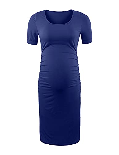 Peauty Side Ruched Maternity Bodycon Dress Short Sleeve Style Baby Shower - color: F. Navy, size: Medium