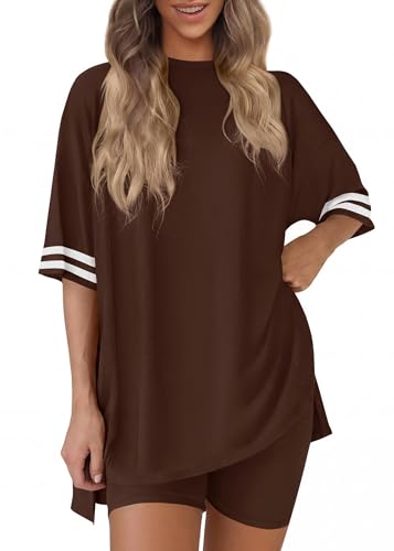 KIRUNDO 2 Piece Sets for Women Summer Lounge Set - color: Brown, size: X-Large